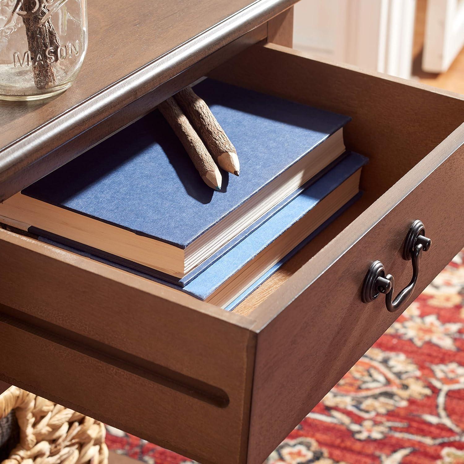 Solid Wood Top End Table with Storage