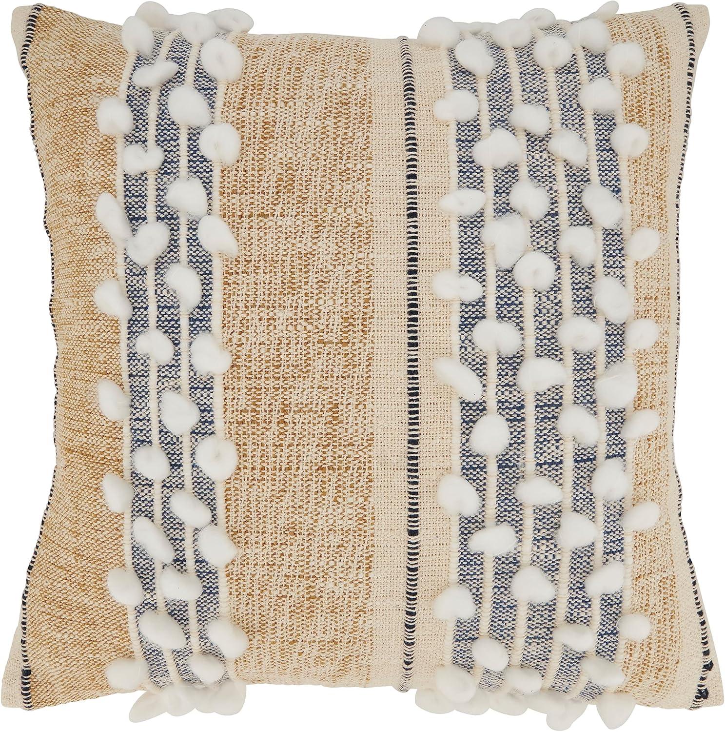 Beige and White Textured Woven Striped Throw Pillow