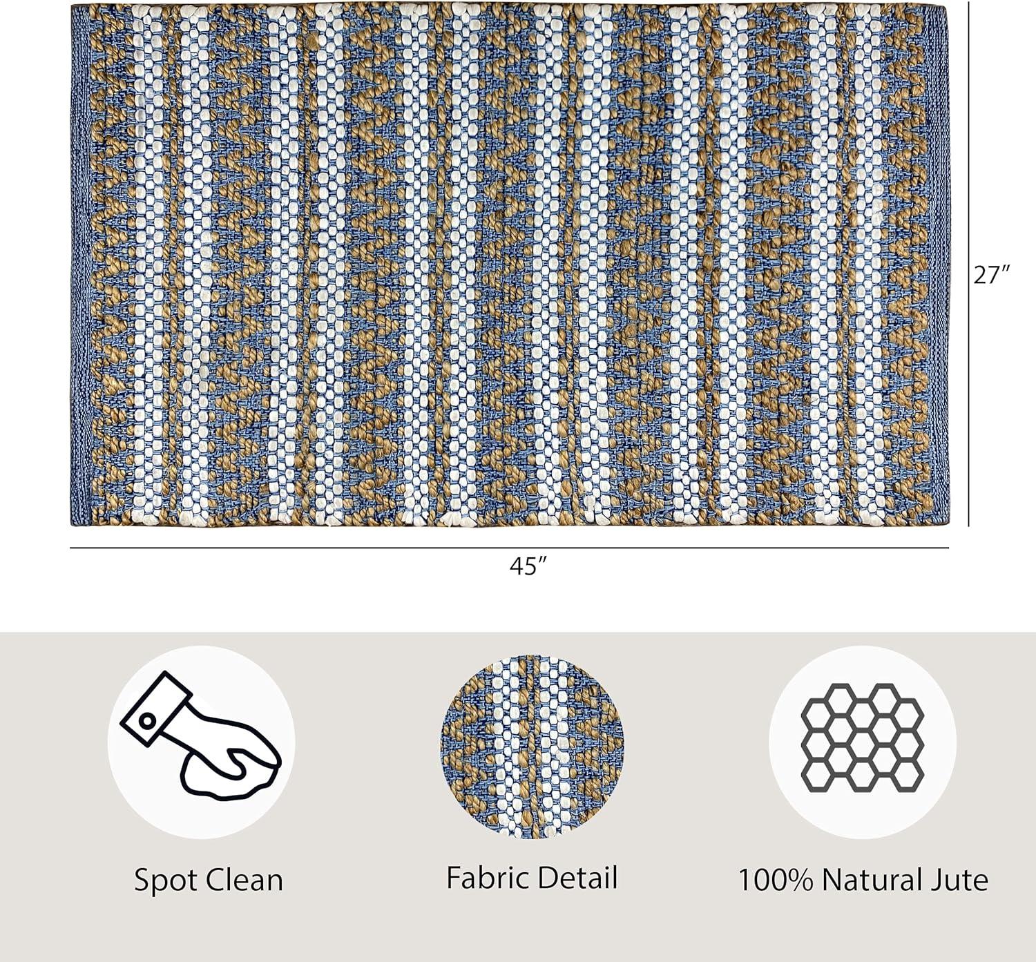 Lucky Brand – Jute Rug | Lolita Chevron Motif | Rectangular Accent Rug | 100% Natural Jute Fiber | Premium Home Décor | Measures 2'3" X 3'9" | Natural/White/Denim