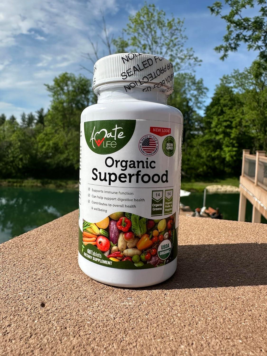 Organic Superfood Greens Fruits and Veggies Complex - Dietary Supplement with 14 Greens and 14 Fruits & Vegetables with Alfalfa Rich in Antioxidant Organic Ingredients Non-GMO 60 Capsules