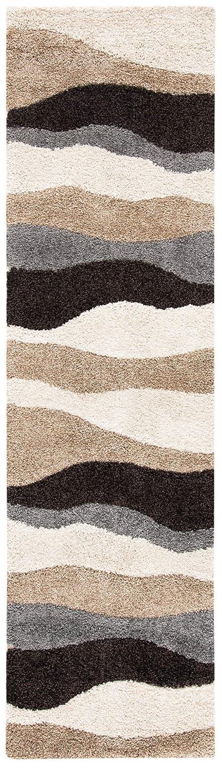 Florida Shag SG475 Power Loomed Indoor Runner Rug - Ivory/Grey - 2'3"x8' - Safavieh