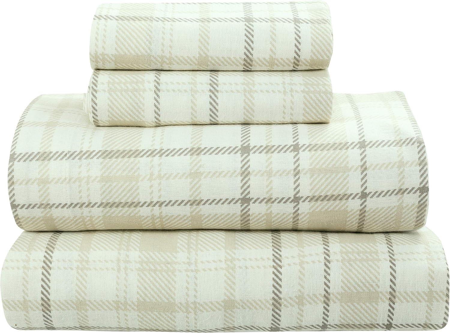 Bliss Casa 4 Piece 100% Cotton Flannel Sheet Set Queen - High GSM Deep Pockets, Warm Breathable Flannel Sheet Set. Flannel Bed Set Includes 1 Flat Sheet, 1 Fitted Sheet & 2 Pillowcases (Check)