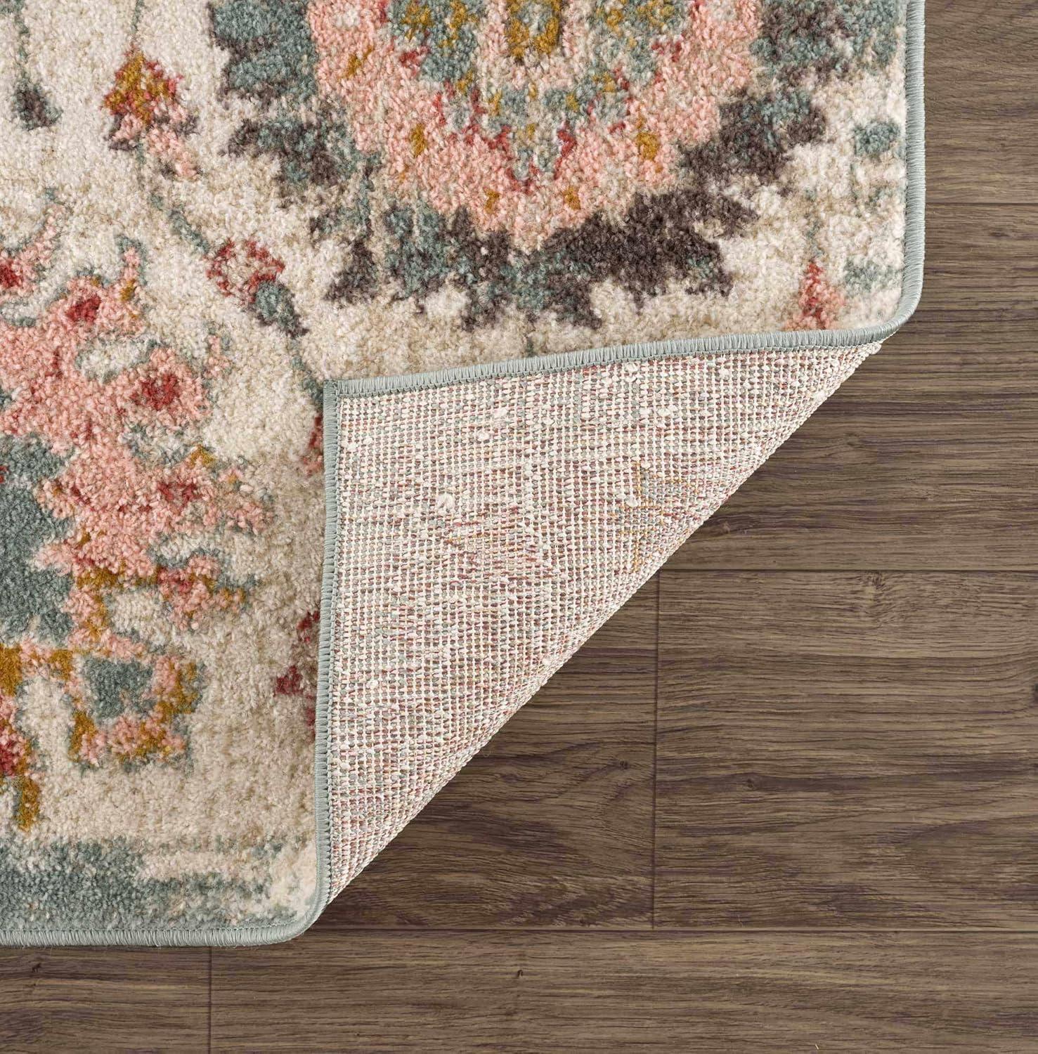 BoutiqueRugs Twilight Boho Vintage Colorful Oversized Area Rug - Farmhouse Traditional Floral Pink Rug for Living Room - Cream, Green, Sage, Red, Gray, Taupe, Pink - 8'10" x 12' (9x12 Area Rug)