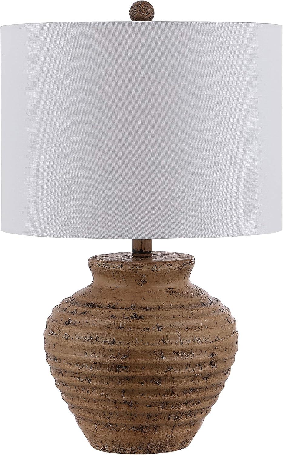 Kamryn Rustic Brown Resin Table Lamp with White Shade