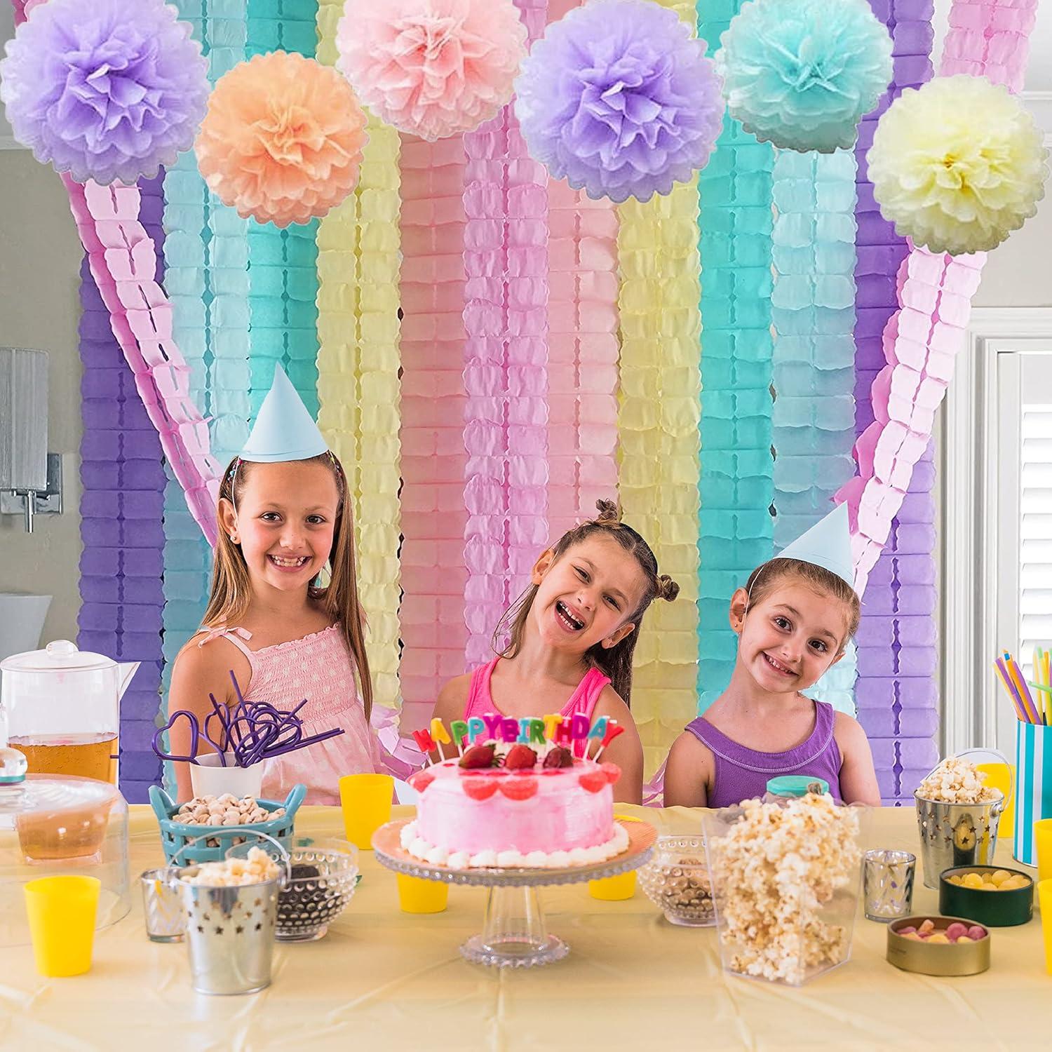 3D Four Leaf Flower Tissue Paper Hanging Streamers for All Party Events, Photo Garland Backdrop, 12-Pack (Unicorn Pastel)