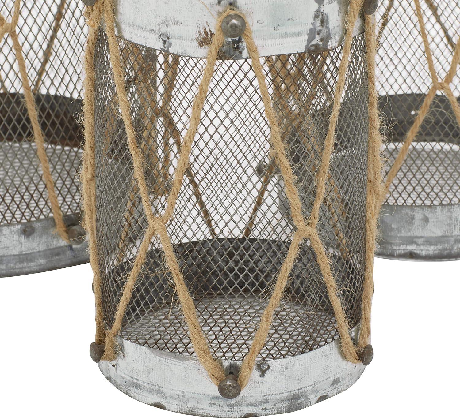 Elegant Silver Metal Hanging Hurricane Candle Lantern Trio