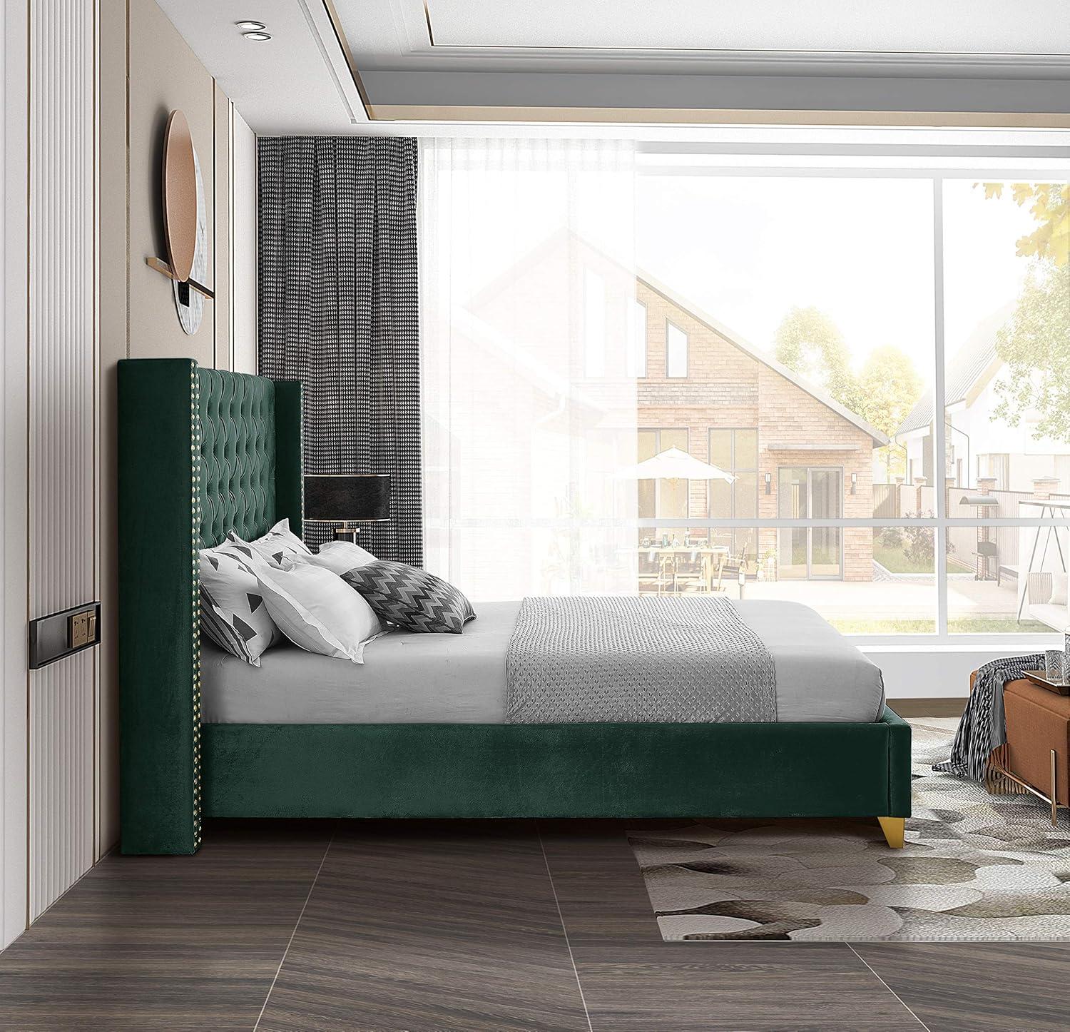 Meridian Furniture Barolo Green Velvet Full Bed