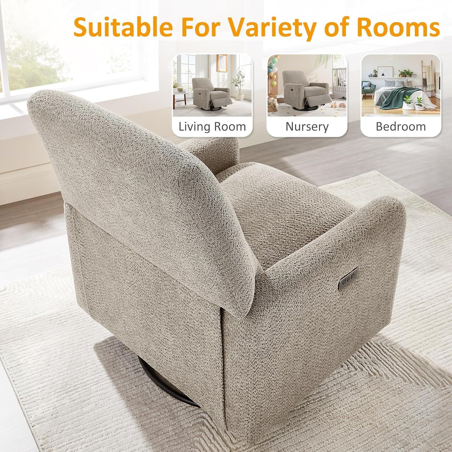 31.5 Inch Boucle Swivel Glider Power Recliner