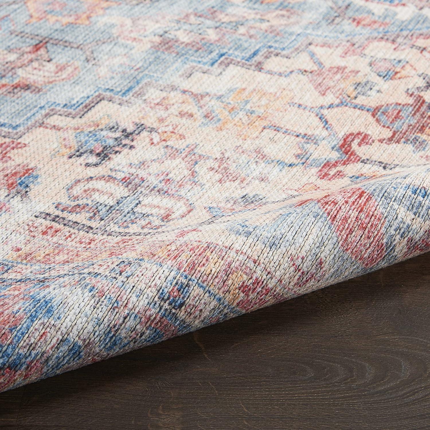 Machine Washable Oriental Blue/Red Area Rug