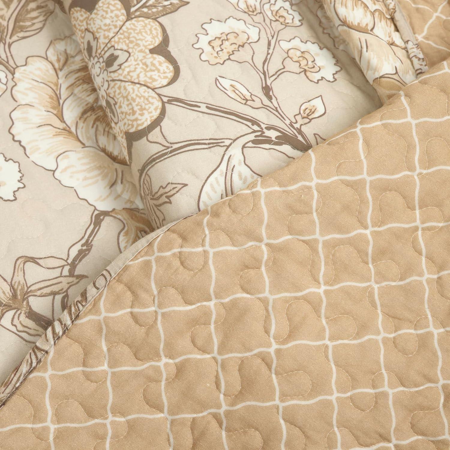 Beige Standard Cotton Reversible 3 Piece Quilt Set