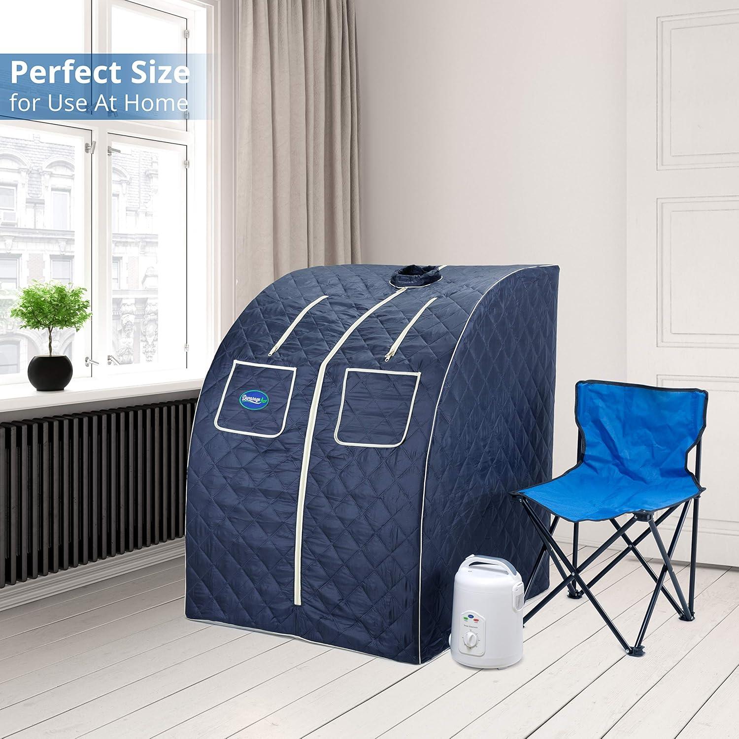Durasage Oversized Portable Steam Sauna Spa - Relaxation at Home - 60 Minute Timer - 800 Watt Steam Generator - Chair Included - Blue Satin