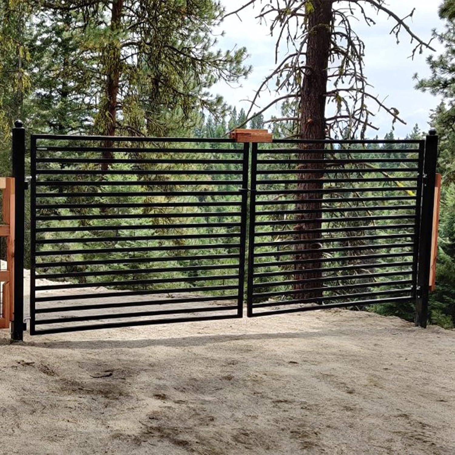 ALEKO Milan Style Dual Swing Galvanized Steel Driveway Gate 18 feet Black