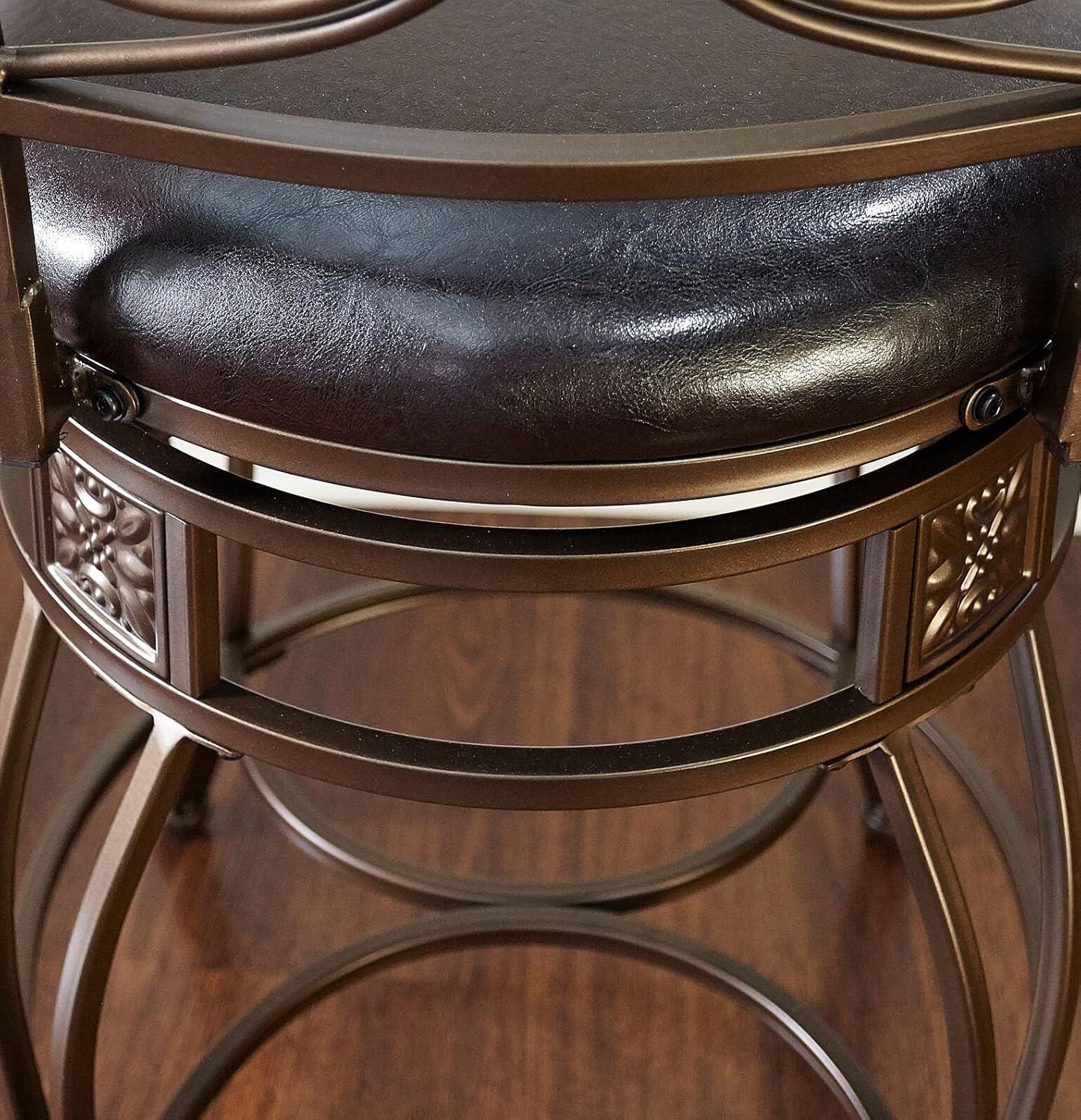 Bronze & Brown Faux Leather High-Back Swivel Counter Stool