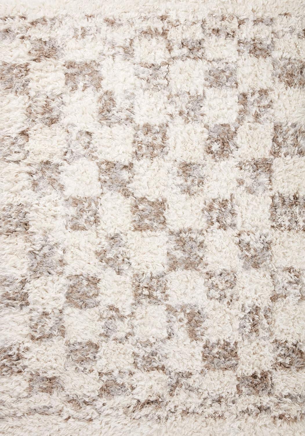 Ivory and Pebble Geometric Synthetic Area Rug 6'-7" x 9'-6"