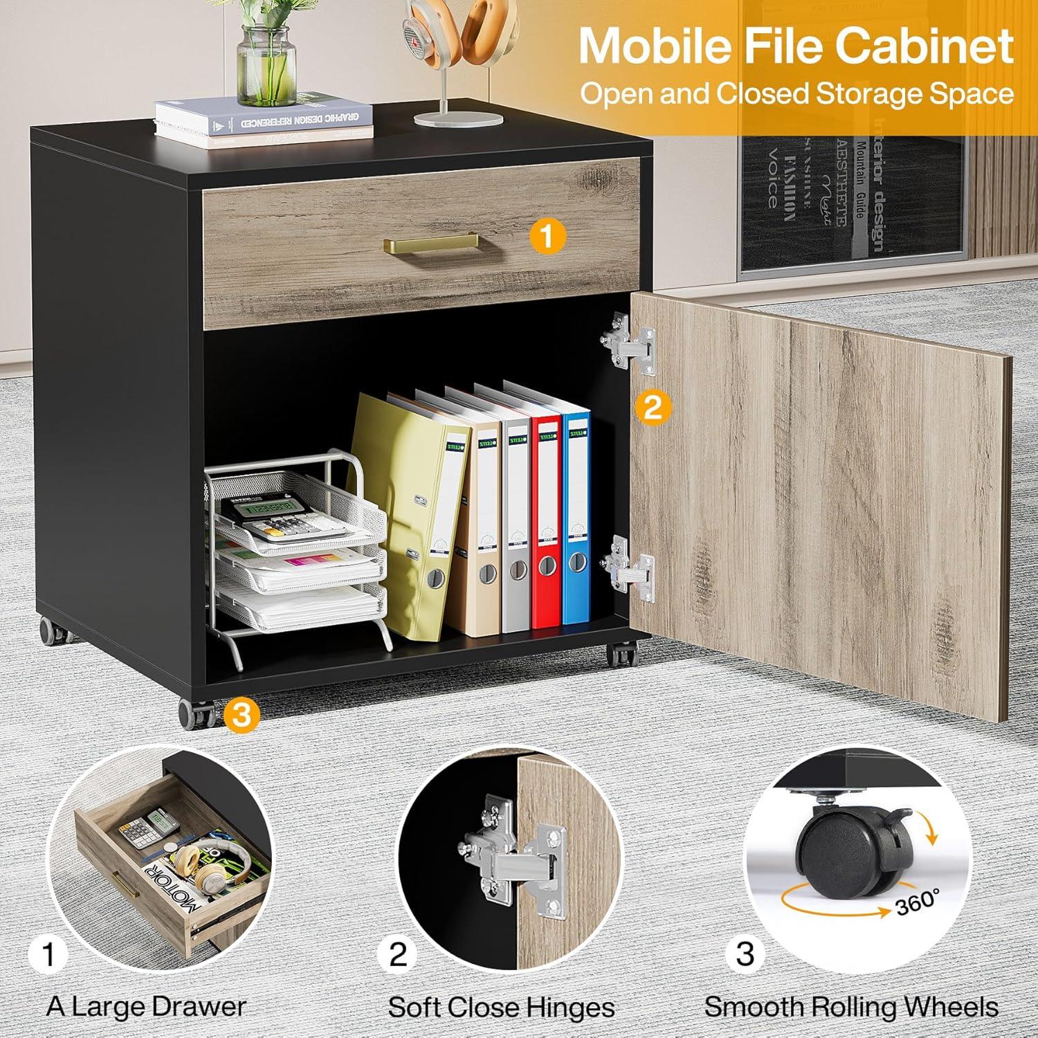 Tribesigns 70.8" Executive Desk with 55" File Cabinet, Industrial L Shaped Computer Desk, Large Executive Desk for Home Office, Walnut & White