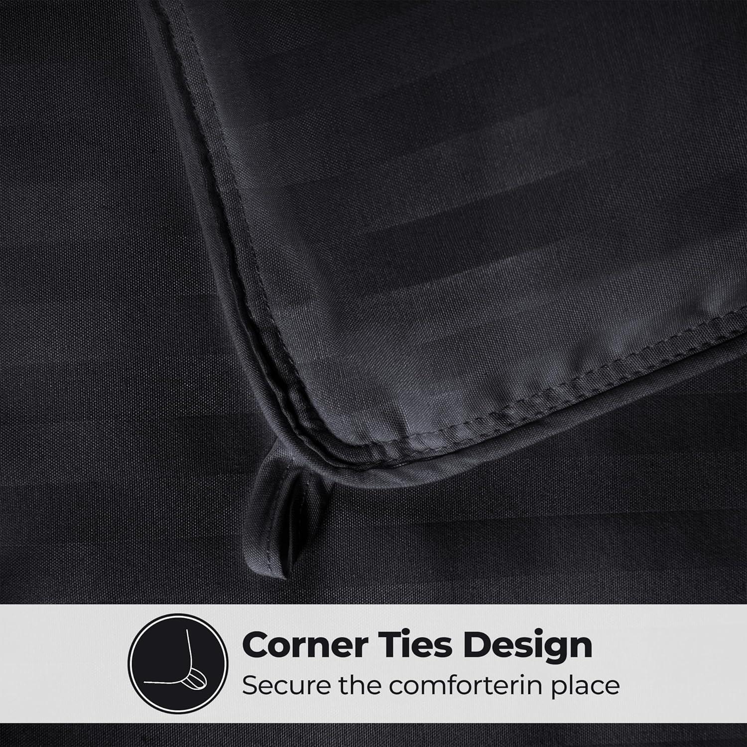 Superior Striped Reversible Box-Quilt Brushed Microfiber Medium Weight Down Alternative Comforter