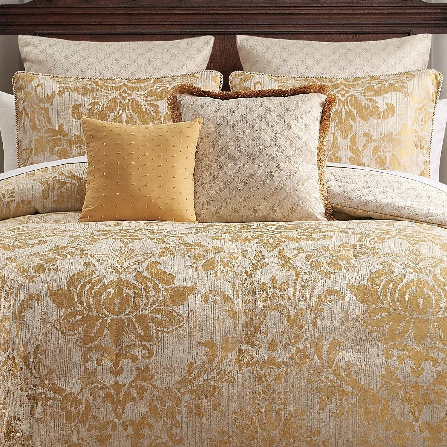 Ivory and Gold Reversible Queen Bedspread Set