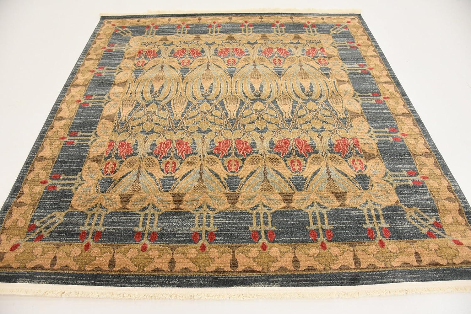 Unique Loom Canmore Edinburgh Rug Navy Blue/Tan 6' Square Border Bohemian Perfect For Dining Room Living Room Bed Room Kids Room