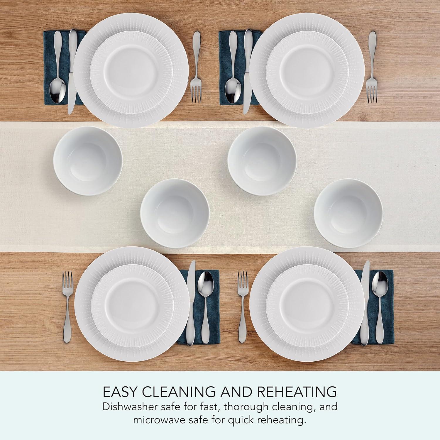 White Embossed Porcelain 12-Piece Dinnerware Set, Service for 4