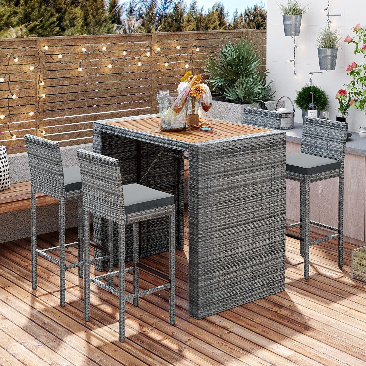 Ceballos Patio Bar Table Set High Top Outdoor Table And Chairs Set Of 5 Bar Table & Stools Set With Tall Adirondack Chairs Set For 4
