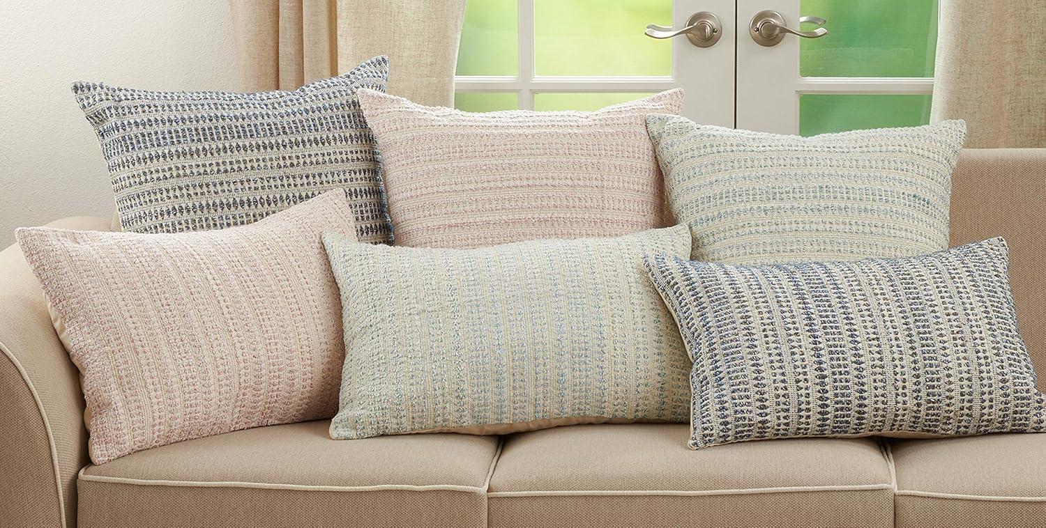 Saro Lifestyle Woven Line Throw Pillow With Down Filling, Blue, 16" x 24"