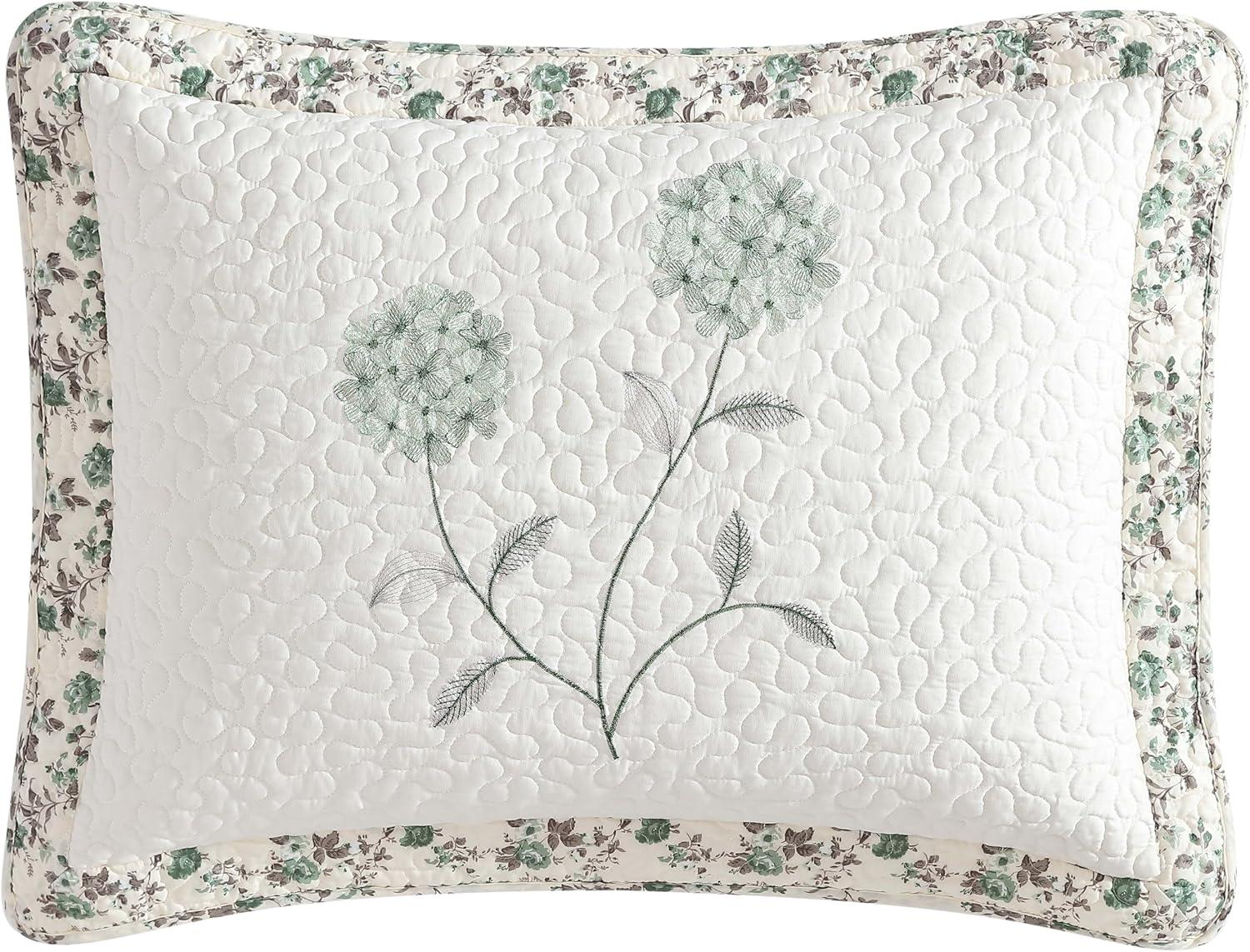 Standard Sage Floral Embroidered Polyester Sham