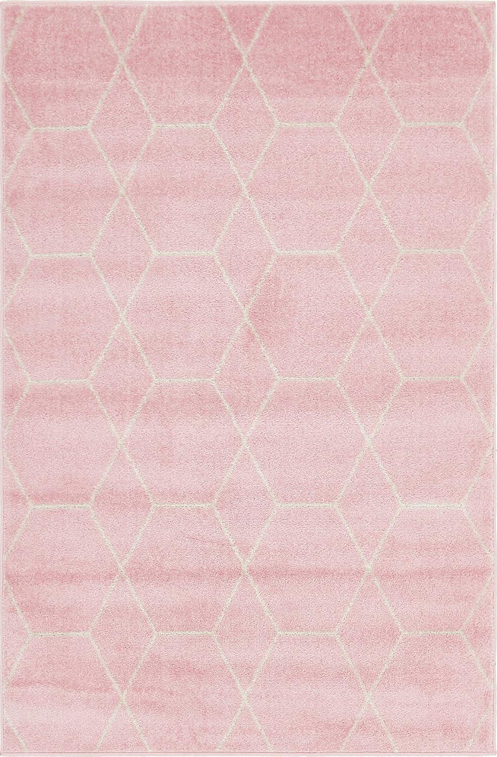 Unique Loom Trellis Frieze Collection Area Rug - Geometric (4' 1" x 6' 1" Rectangle Light Pink/Ivory)