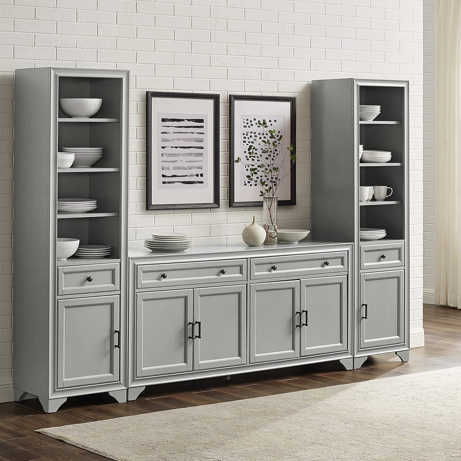 3pc Tara Sideboard and Bookcase Set Distressed Gray - Crosley