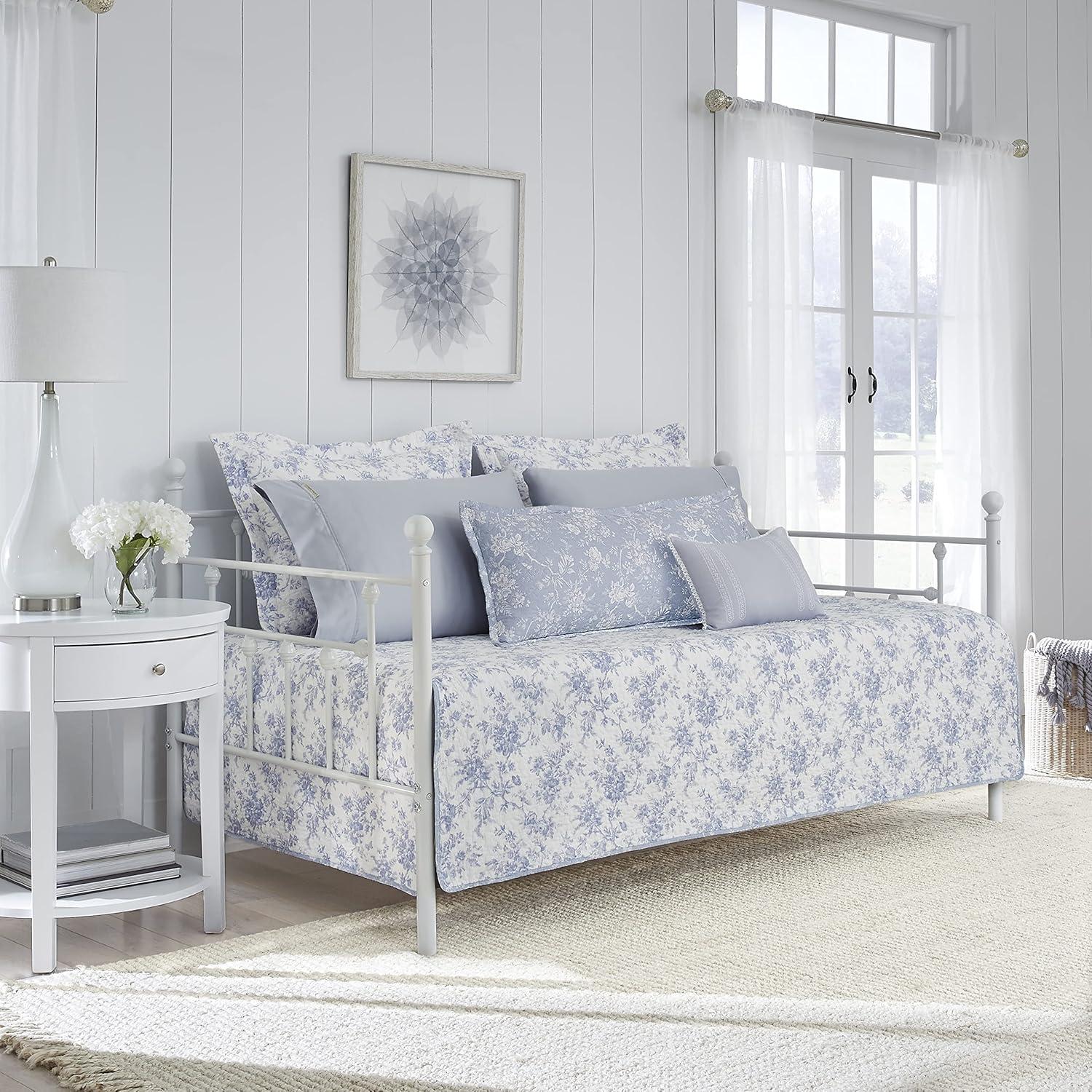 Laura Ashley Walled Garden Cotton Blue 4 Piece Daybed Cover Set