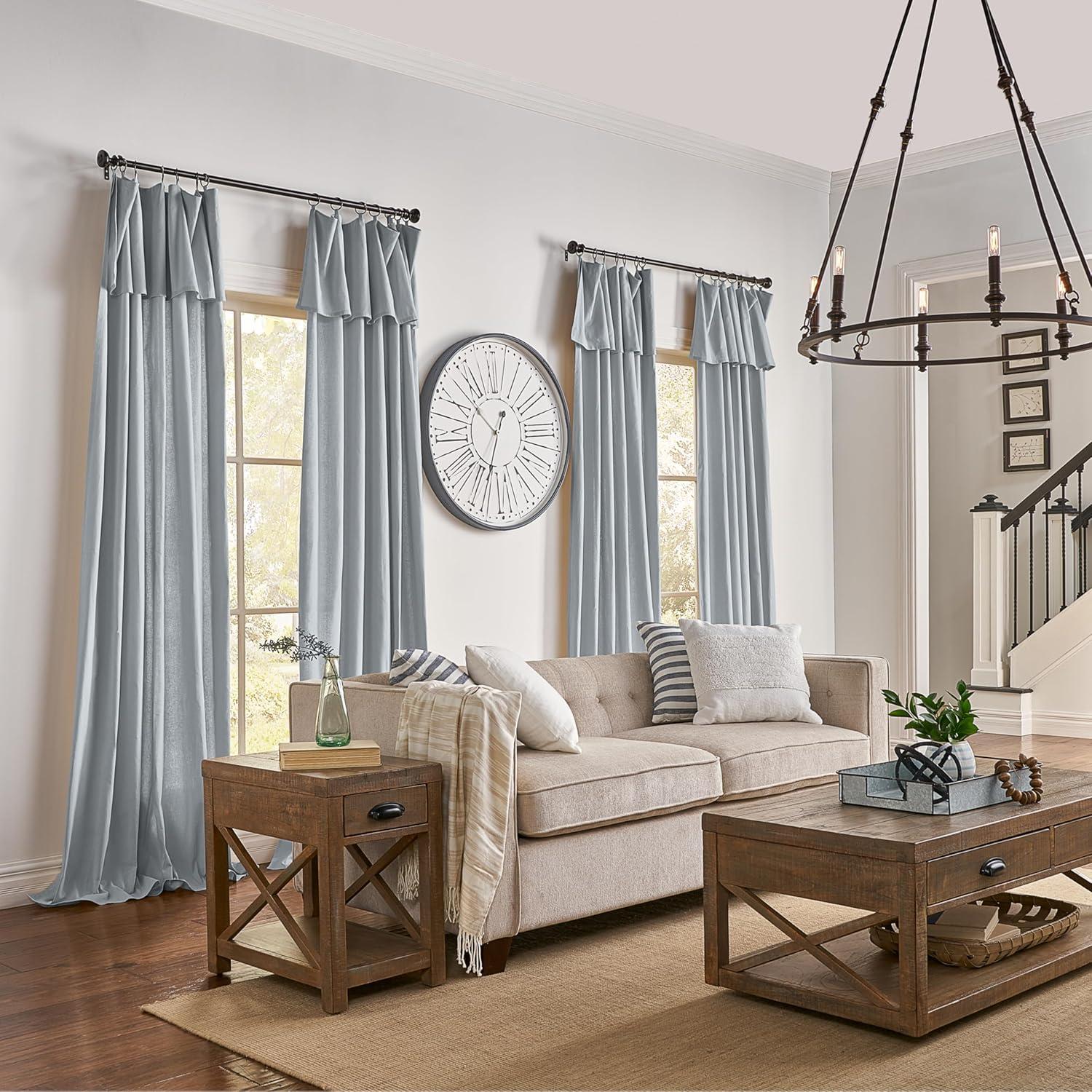 Mercantile Drop Cloth Light Filtering Ring Top Tab Farmhouse Curtain Panel with Valance Wave Blue 84 Inches