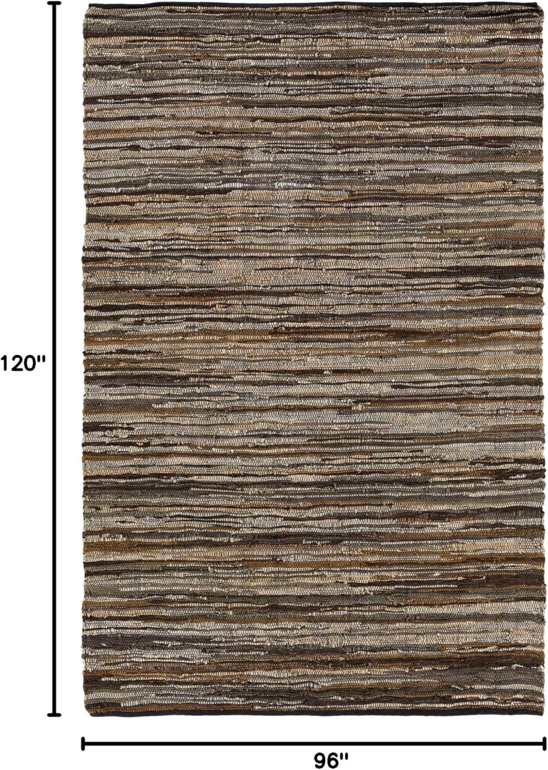 Rustic Dark Brown and Gray Leather Stripe 8' x 10' Area Rug