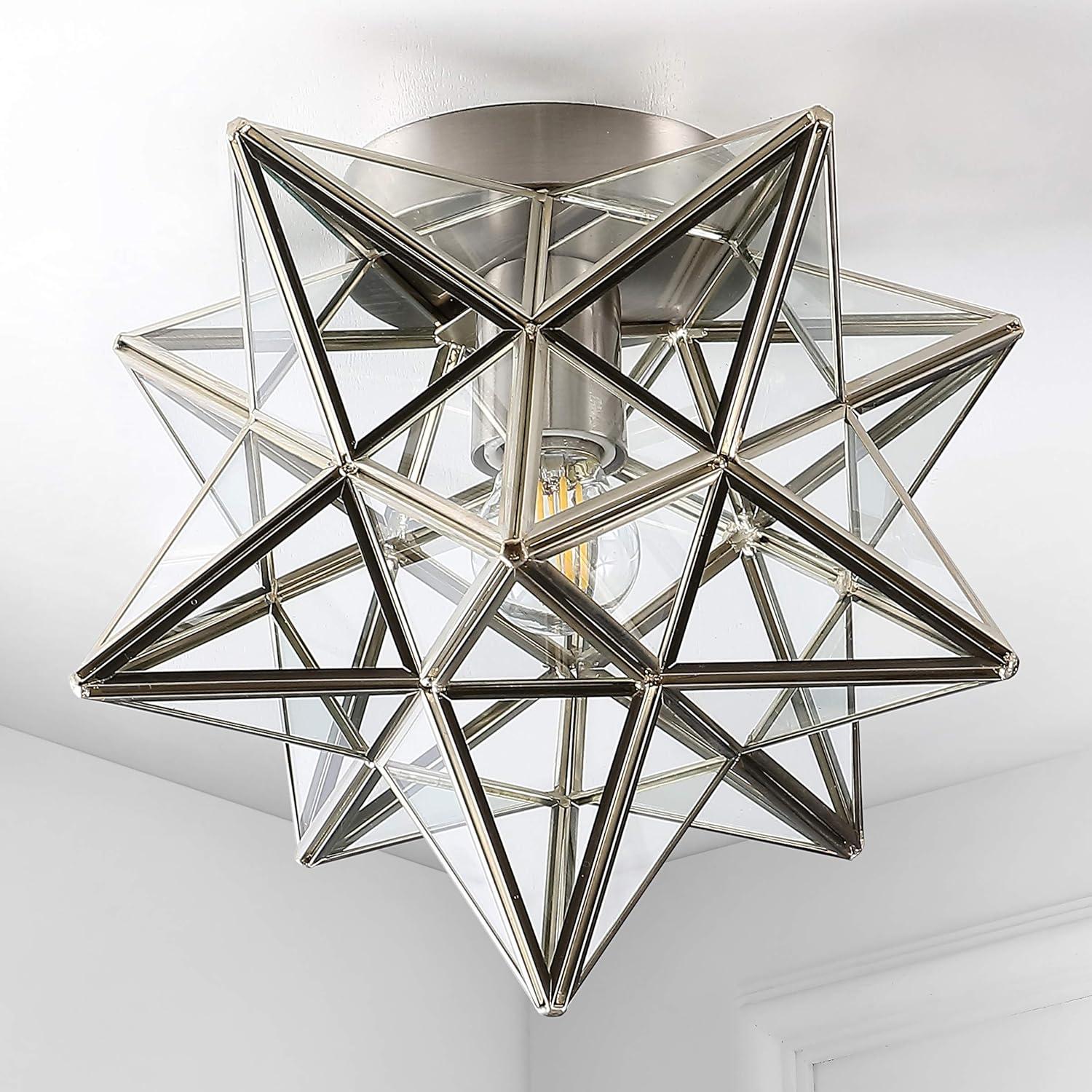 Stella 12" Moravian Star Metal/Glass LED Flush Mount, Nickel