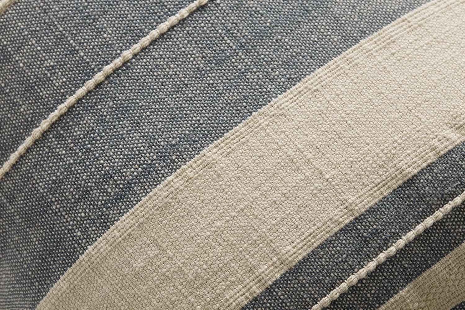 Ivory and Denim Striped Cotton Lumbar Pillow Cover 13'' x 21''