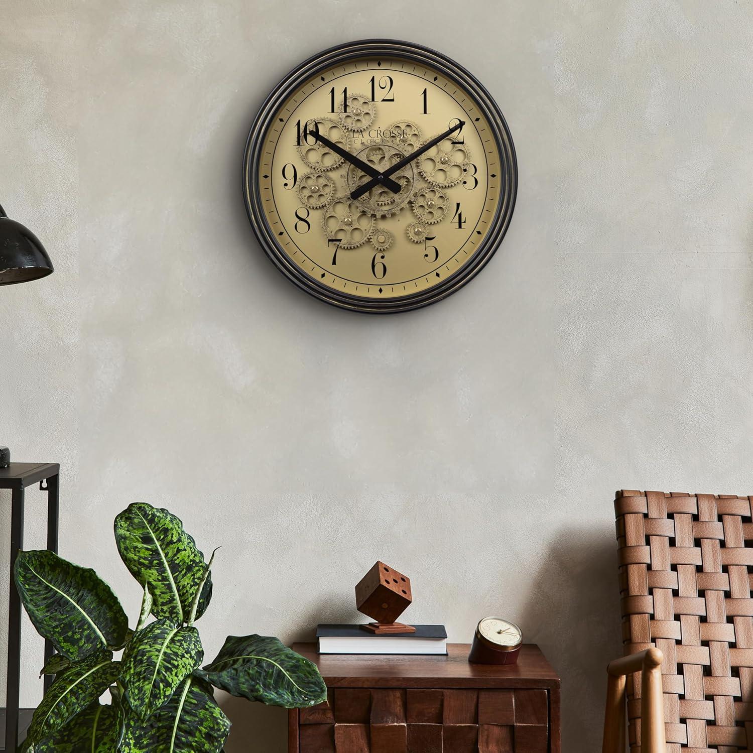 La Crosse Technology La Crosse 404-3439 15" Bronze Quartz Analog clock with Moving Gears