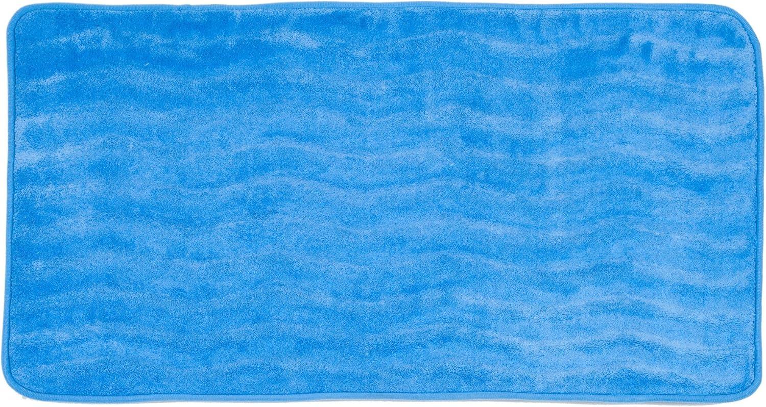 Microfiber Memory Foam Bathmat ? Oversized Padded Nonslip Accent Rug for Bathroom, Kitchen, Laundry Room, Wave Pattern by Lavish Home (Blue)