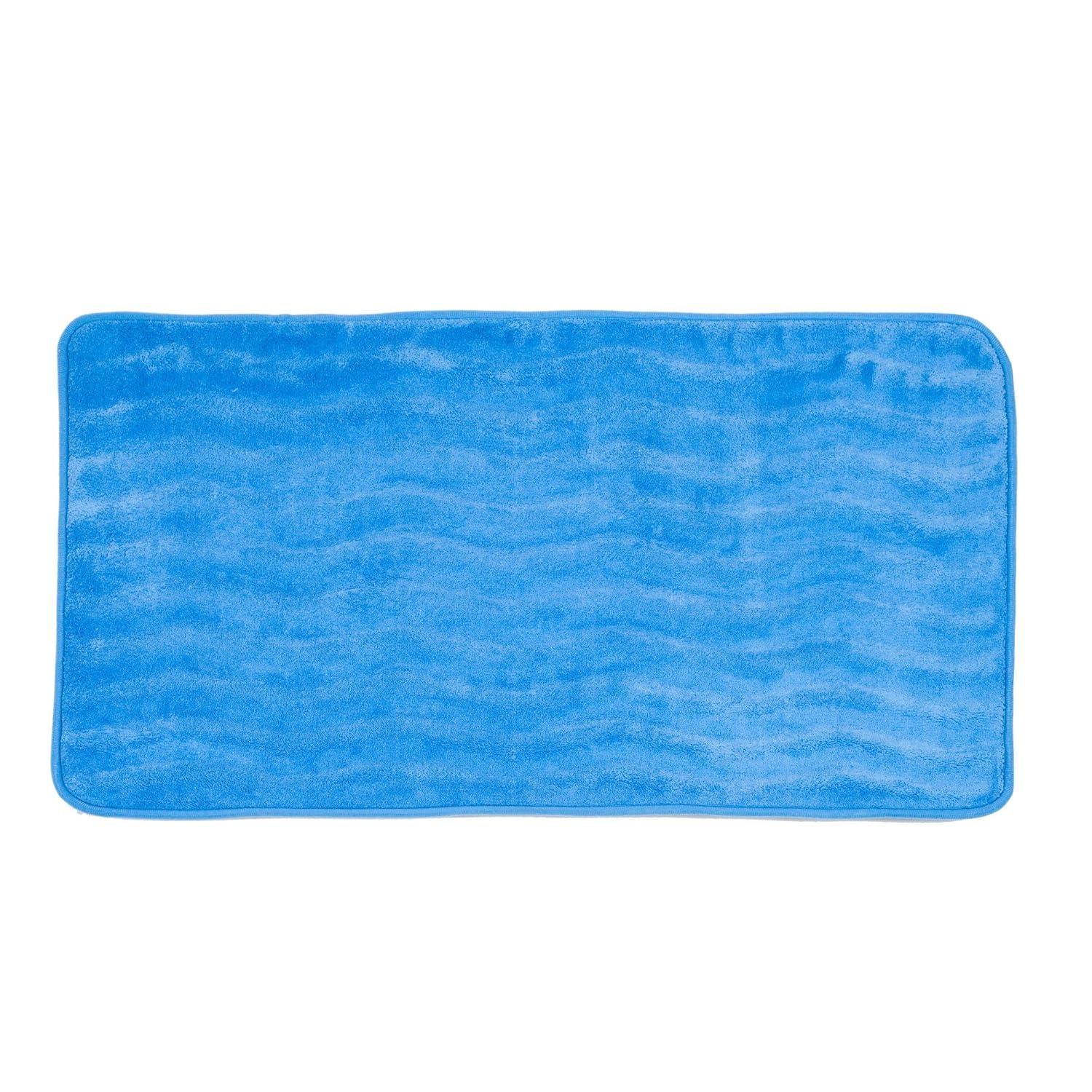 Microfiber Memory Foam Bathmat ? Oversized Padded Nonslip Accent Rug for Bathroom, Kitchen, Laundry Room, Wave Pattern by Lavish Home (Blue)