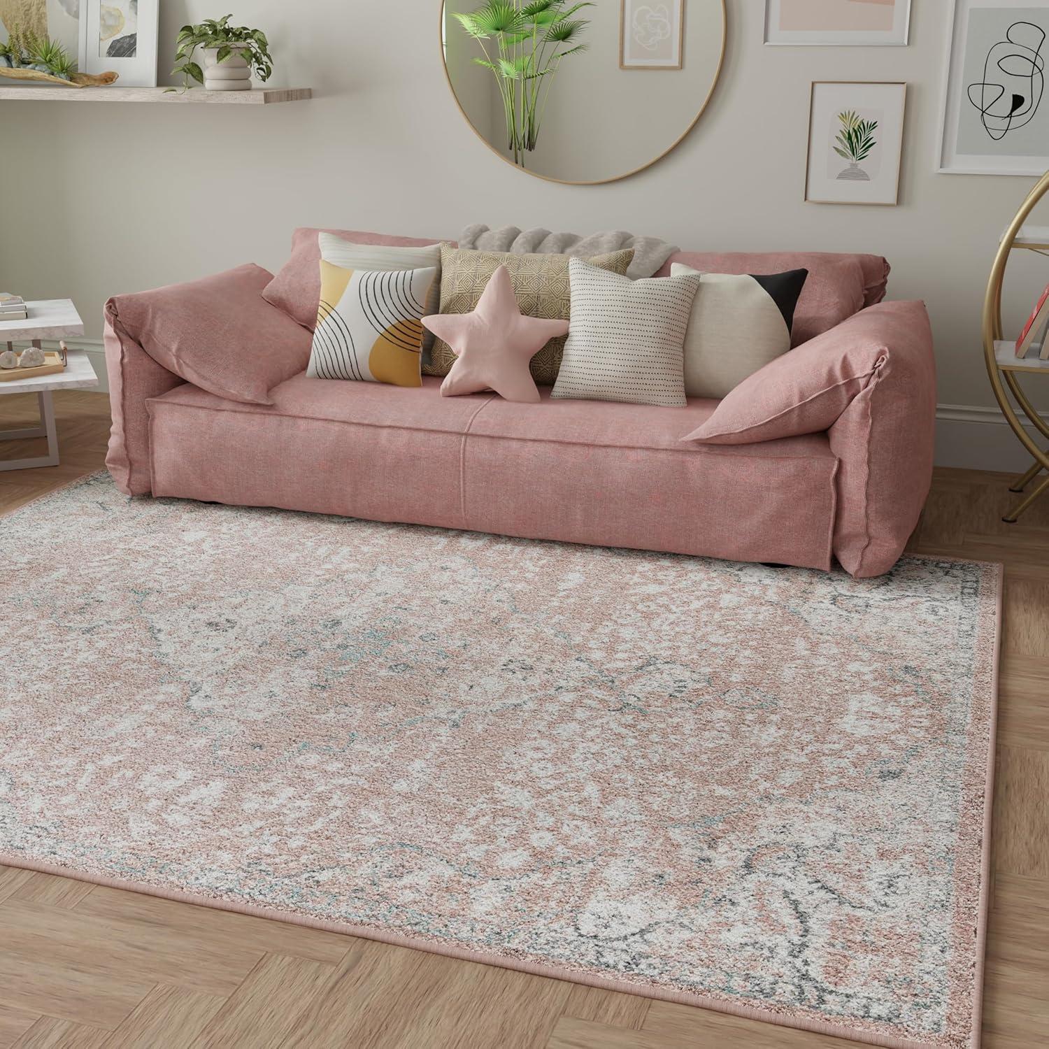 Hailey Pink Amaranth Bedroom Rug - Persian Inspired Rug for Living Room, Trendy Pink Floor Decor, Soft Area Rug, 5'x7'