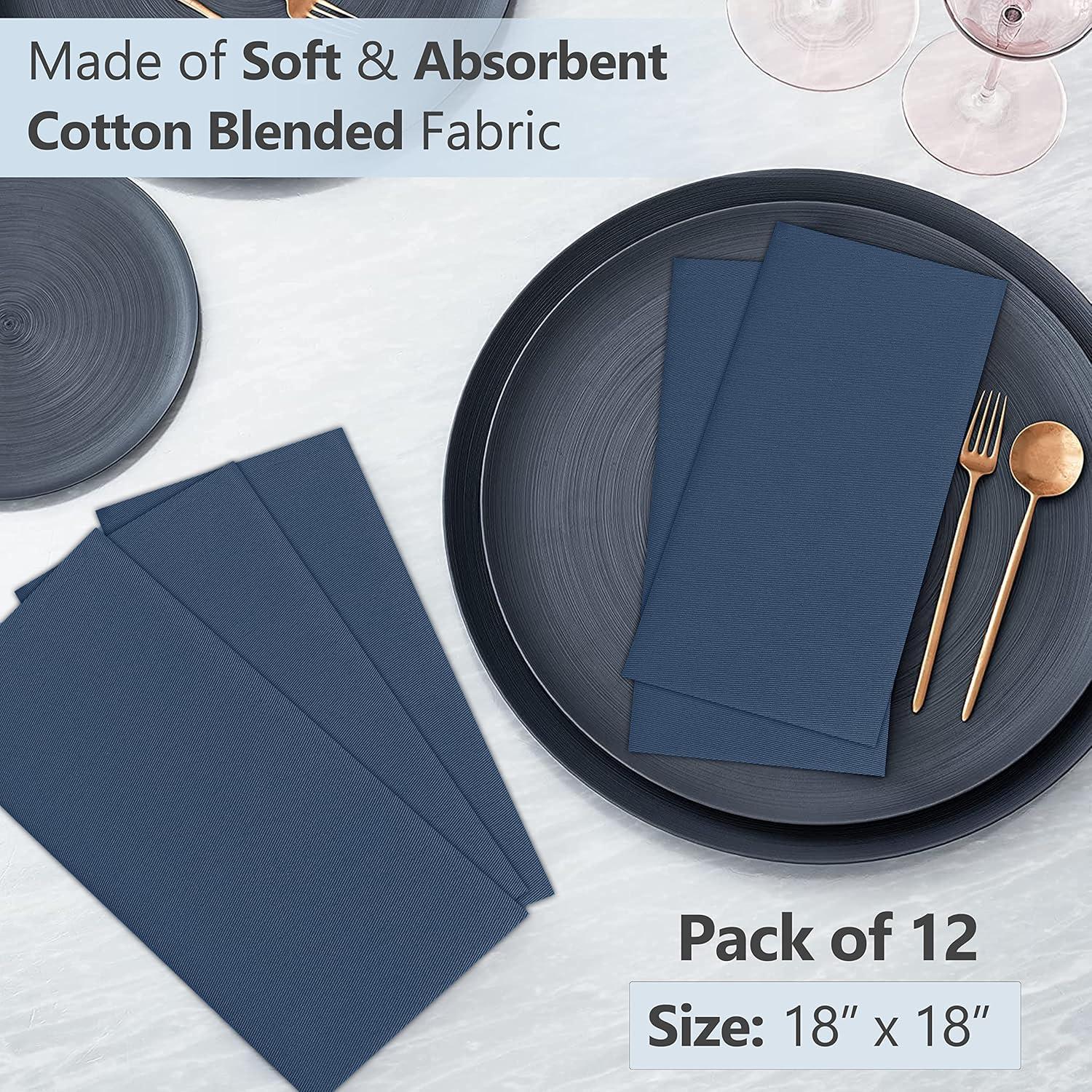 Navy Blue Cotton Blend 18x18 Cloth Napkins Set of 12