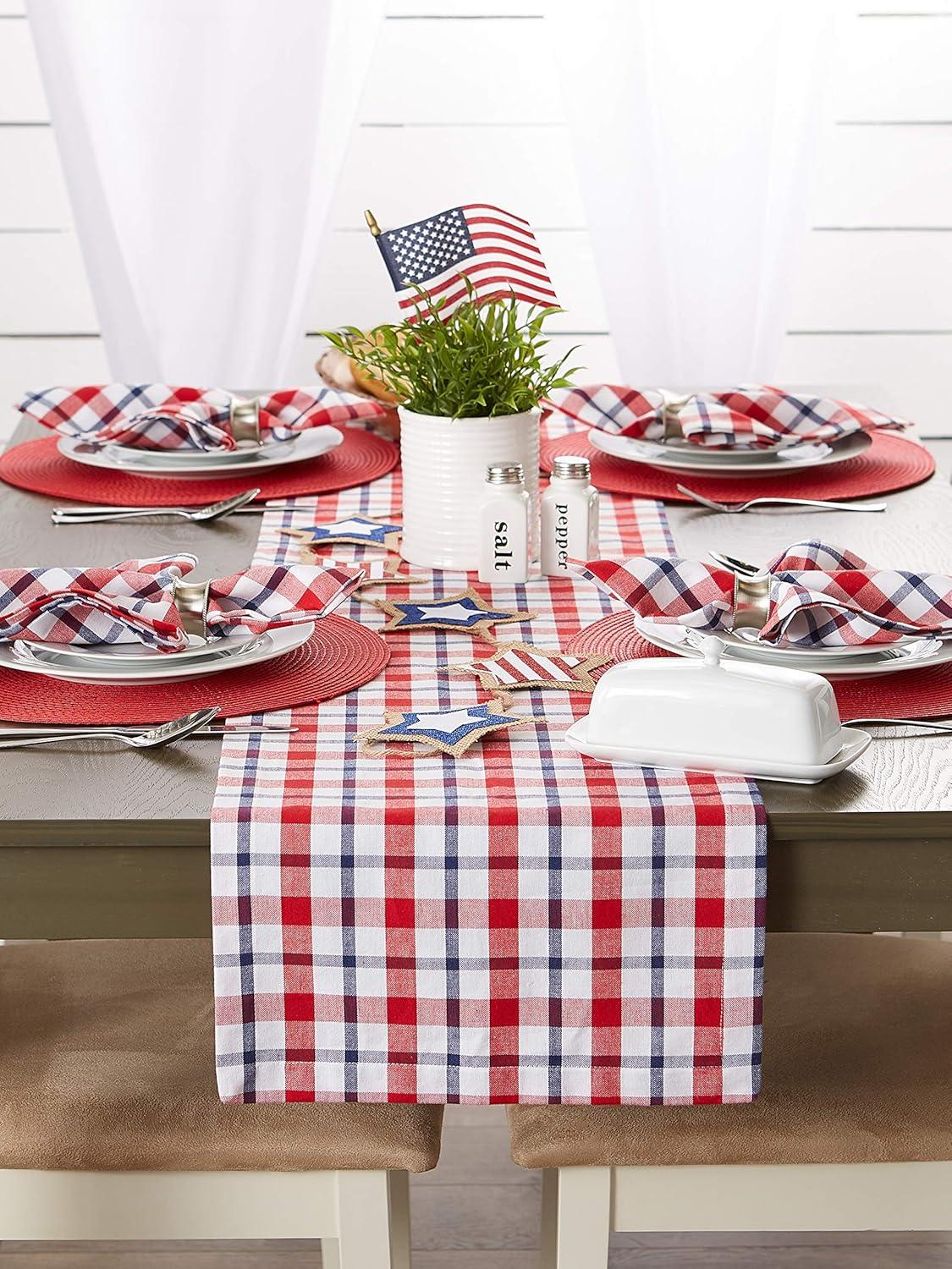 14 x 72 in. Red White and Blue Cotton Plaid Table Runner