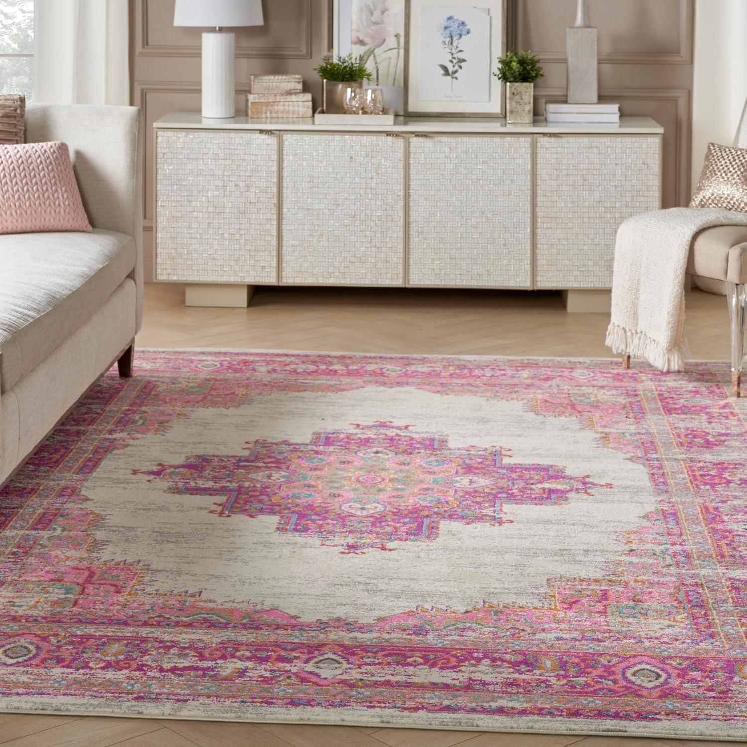 Nourison Passion Medallion Bohemian Indoor Rug Ivory/Fuchsia 8' x 10'