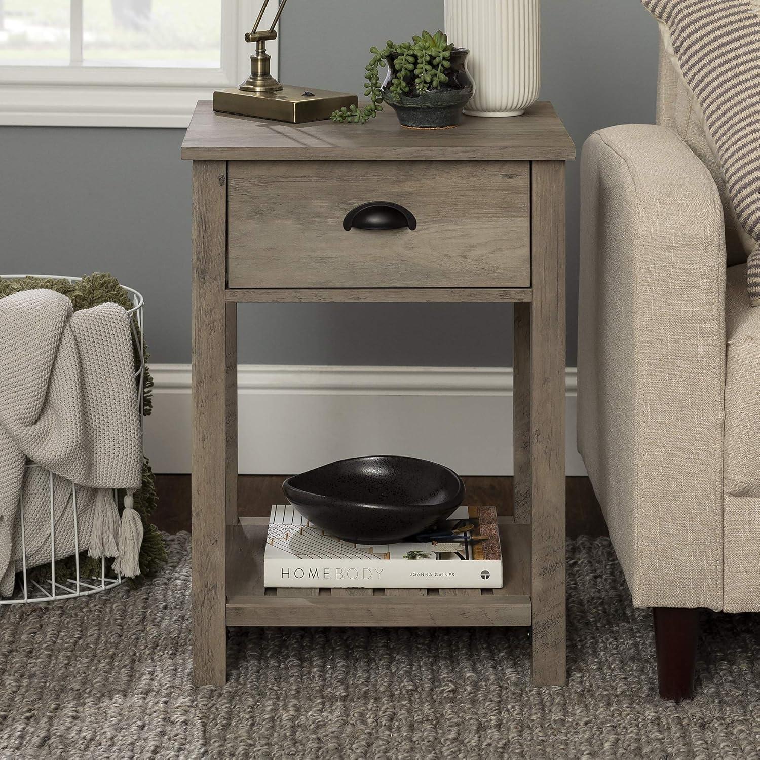 Walker Edison Country 18" Single Drawer Engineered Wood Nightstand in Gray