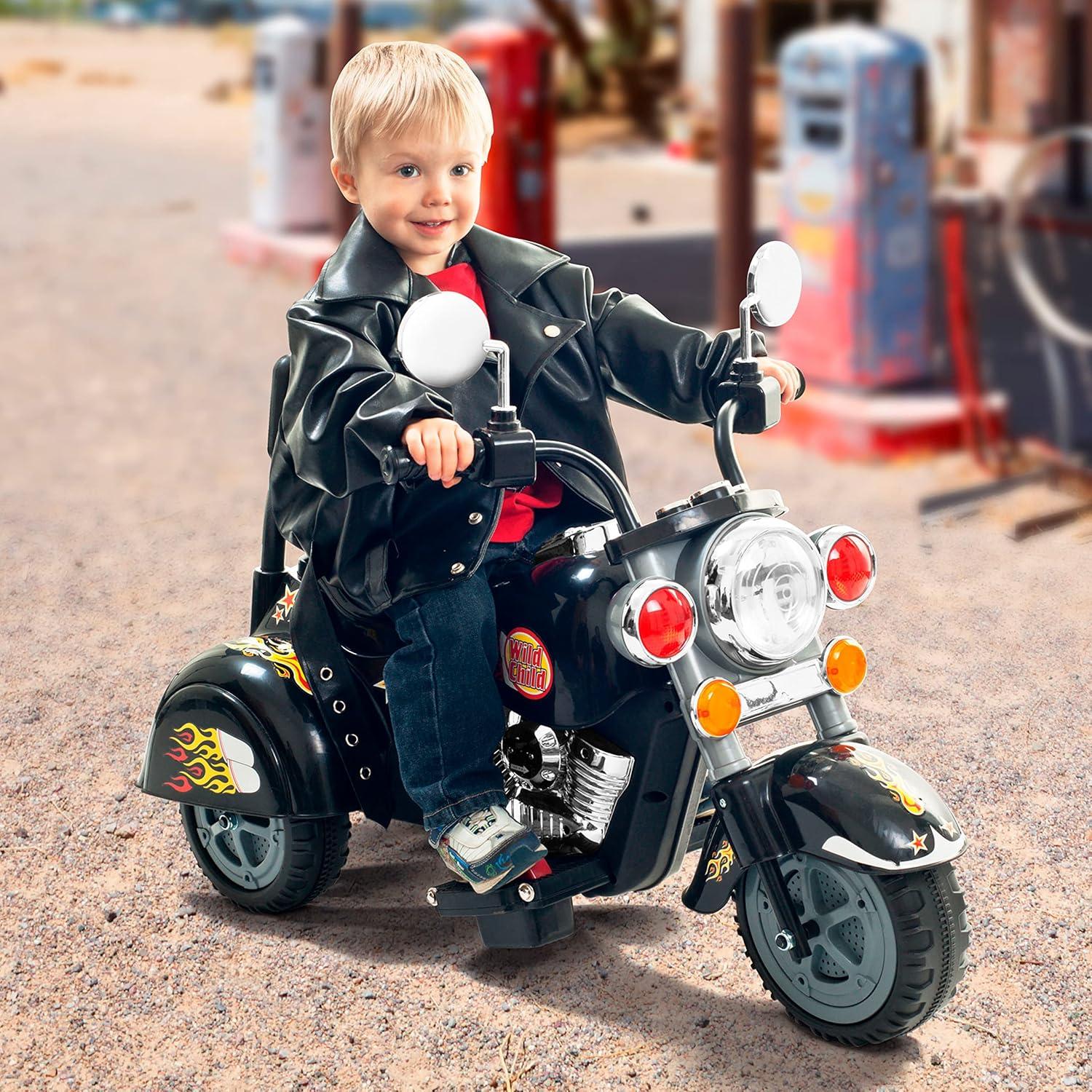 Black 6-Volt Kids Motorcycle with Headlights and Sounds