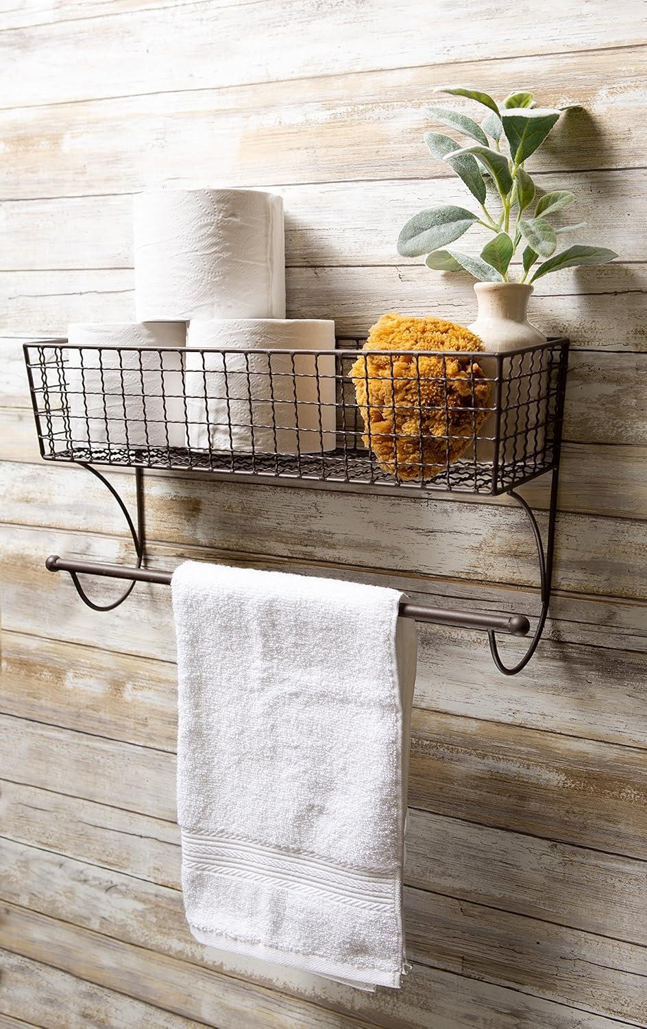 Large Rustic Bronze Metal Wall-Mounted Towel Rack