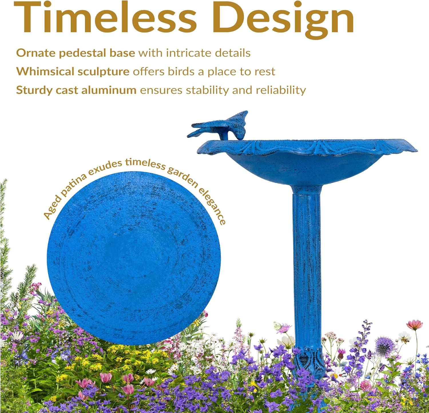 SunnyDaze Decor Garden Visitor Freestanding Cast Aluminum Outdoor Bird Bath