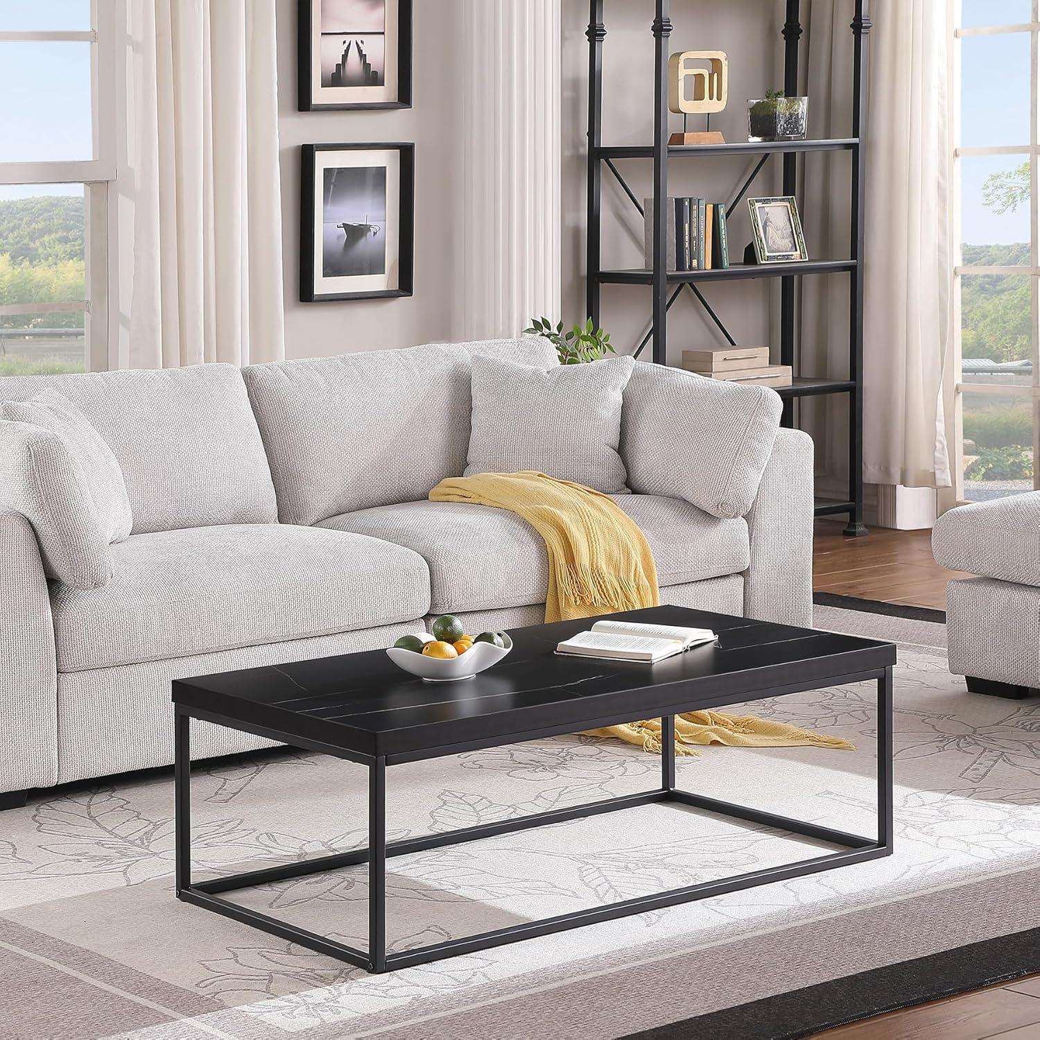 47" Large Natural Oak Coffee table for Living Room, Light Wood, Rectangle Modern Industrial, Wood and Metal, Extra thick tabletop