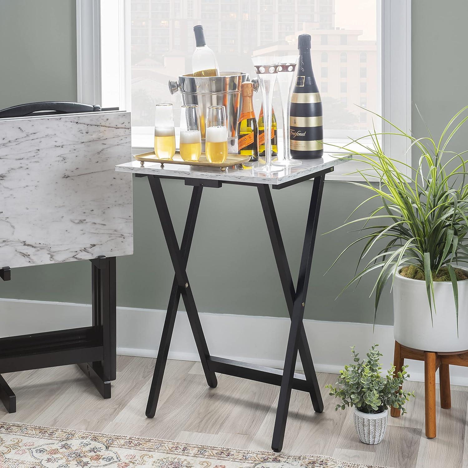 Linon Faux Marble Tray Table Set