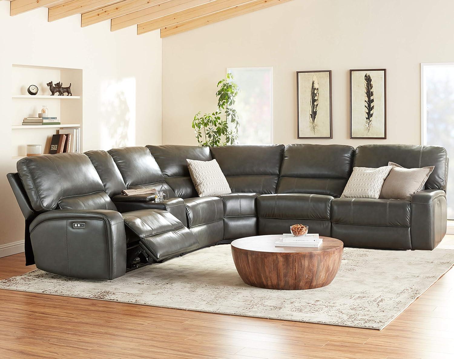 ACME Saul Sectional Sofa, Gray Leather