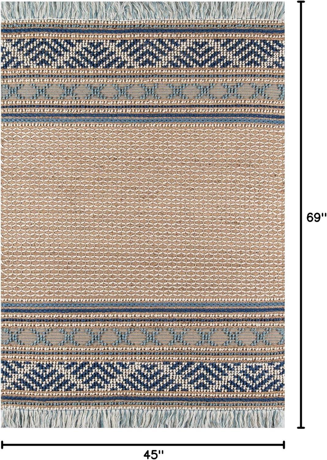 3'9"x5'9" Esme Area Rug Blue - Momeni: Handmade Wool & Jute, Low Pile, Geometric Pattern, Indoor Use