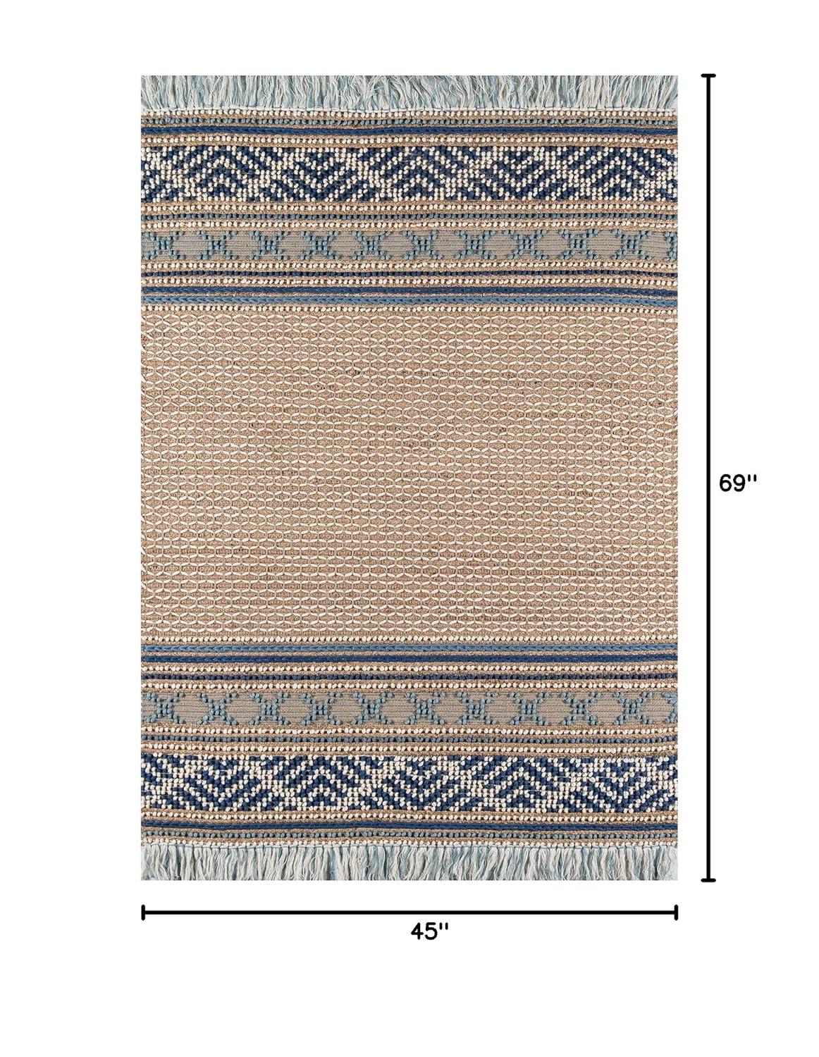 3'9"x5'9" Esme Area Rug Blue - Momeni: Handmade Wool & Jute, Low Pile, Geometric Pattern, Indoor Use