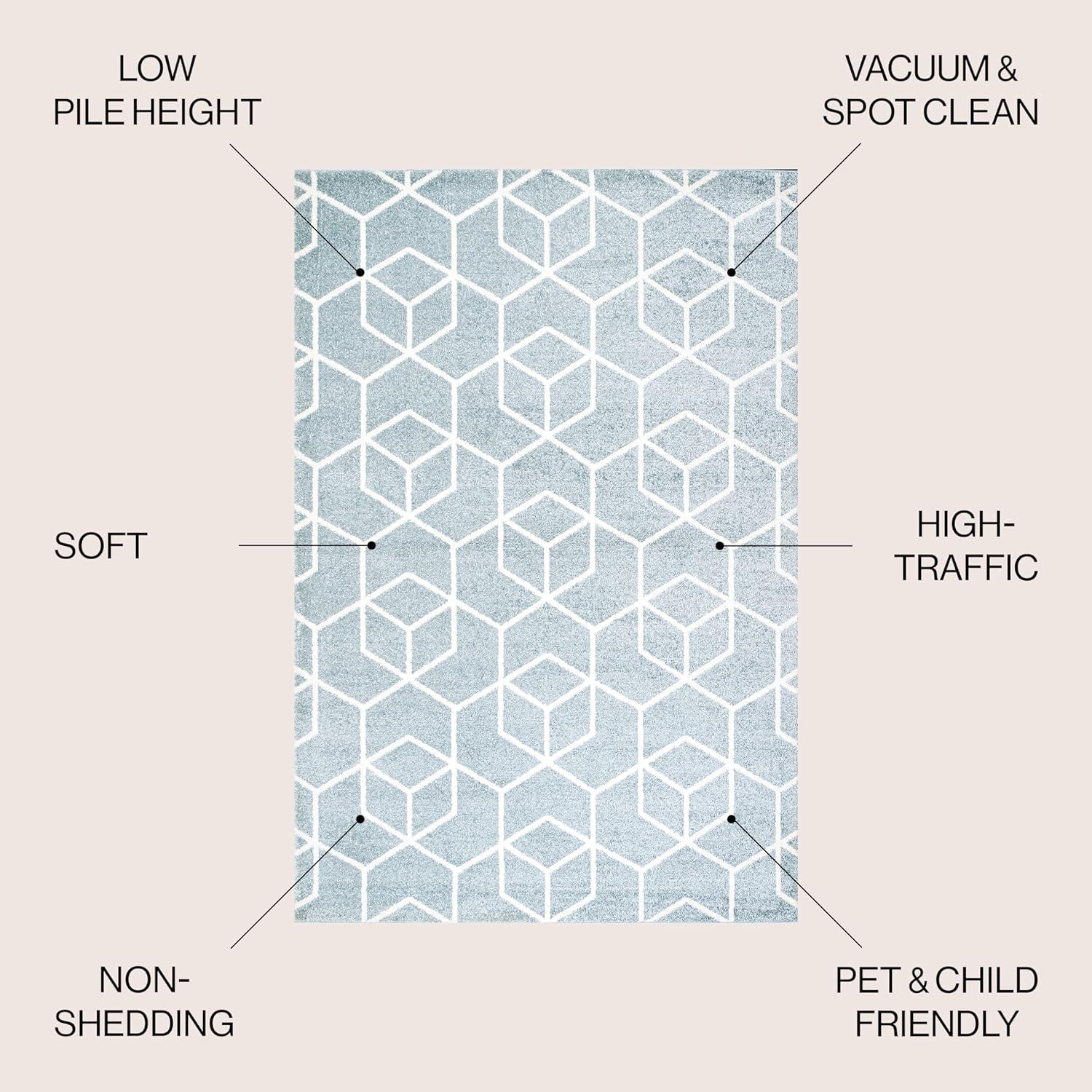 5'x8' Tumbling Blocks Modern Geometric Area Rug, Light Blue/White - JONATHAN Y